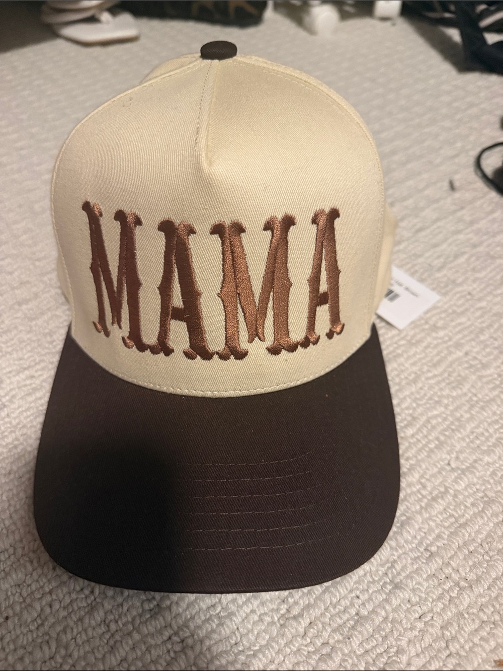 MAMA Embroidered Baseball Cap - Cream & Brown